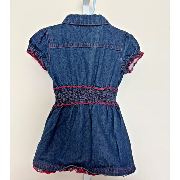 Vintage Carters Denim Dress Size 3T Ruffle Sleeve, Applique, Red Buttons Toddler - Picture 7 of 7